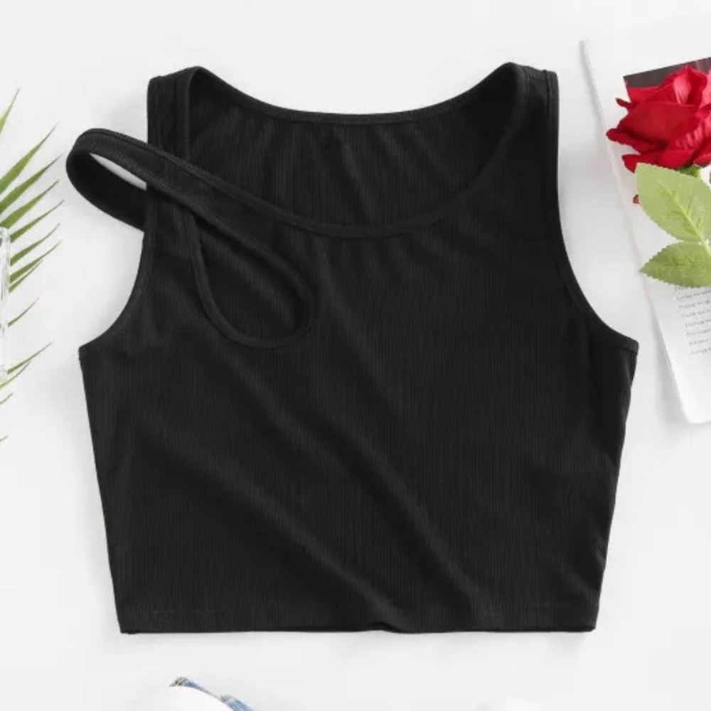 ZAFUL Ribbed Asymmetrical Neck Cutout Tank Top